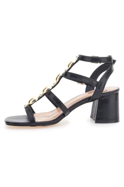Schwarze Sandalen mit goldenen Steinen und breitem Absatz 1644-MON DIEU Discount