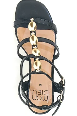 Schwarze Sandalen mit goldenen Steinen und breitem Absatz 1644-MON DIEU Discount