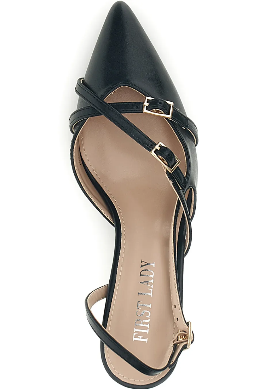 Schwarze Slingback-Pumps mit Riemchen P655-FIRST LADY