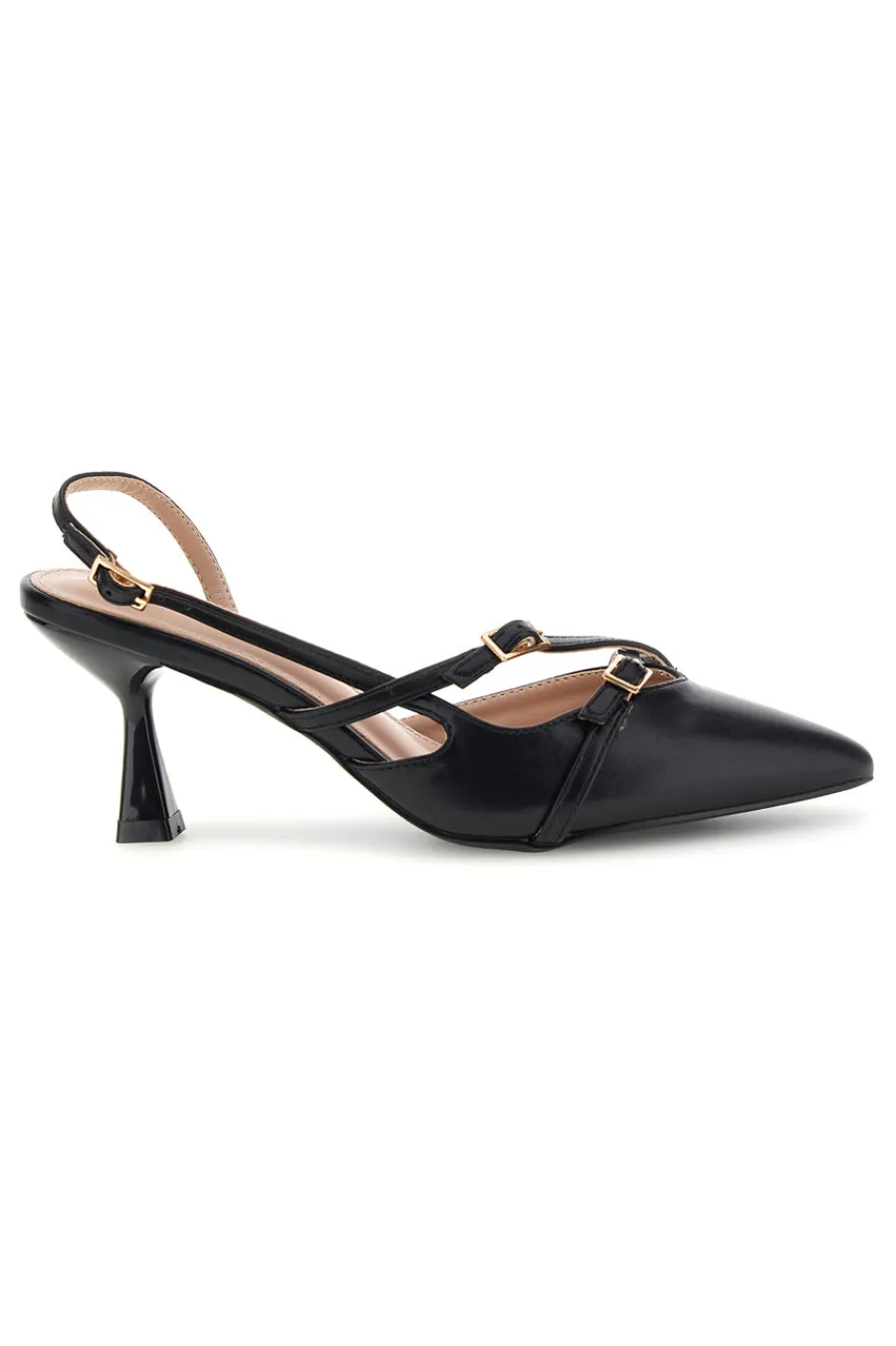 Schwarze Slingback-Pumps mit Riemchen P655-FIRST LADY