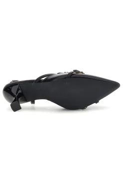 Schwarze Slingback-Pumps mit Riemchen P655-FIRST LADY