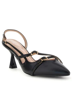Schwarze Slingback-Pumps mit Riemchen P655-FIRST LADY