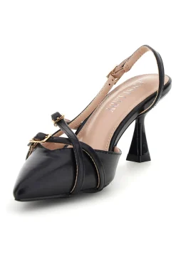 Schwarze Slingback-Pumps mit Riemchen P655-FIRST LADY
