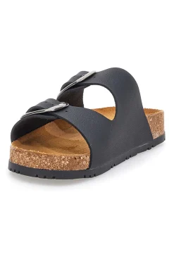 Schwarze Slipper mit doppelter Schnalle, Lederinnensohle und rutschfester Sohle 335CF20630SR-PITTARELLO GREEN WALK Hot