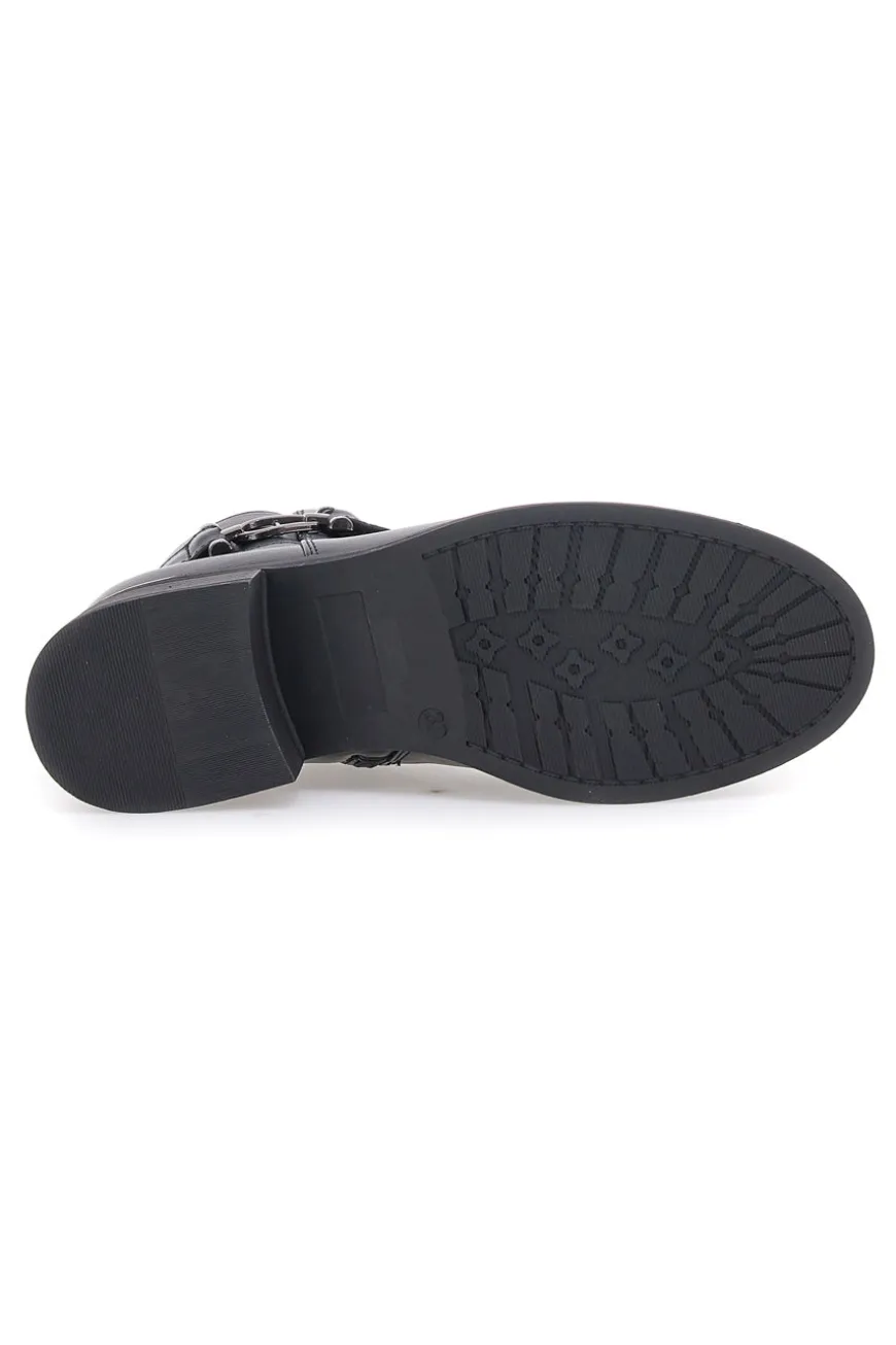 Schwarze Stiefeletten mit dekorativer Schnalle und niedriger Sohle Energy I255