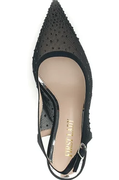 Schwarze Tüll Slingback Pumps mit Strasssteinen P656-FIRST LADY Online