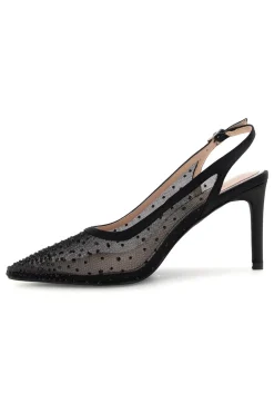 Schwarze Tüll Slingback Pumps mit Strasssteinen P656-FIRST LADY Online