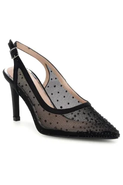 Schwarze Tüll Slingback Pumps mit Strasssteinen P656-FIRST LADY Online