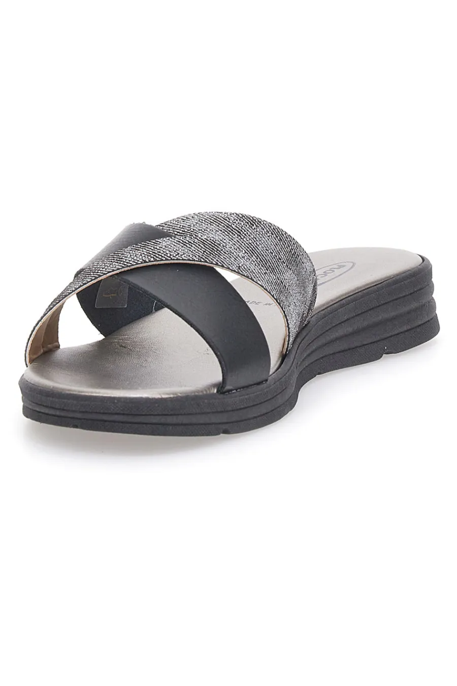 Schwarze und silberne gekreuzte Hausschuhe Made in Italy A13-PLOCADI Outlet