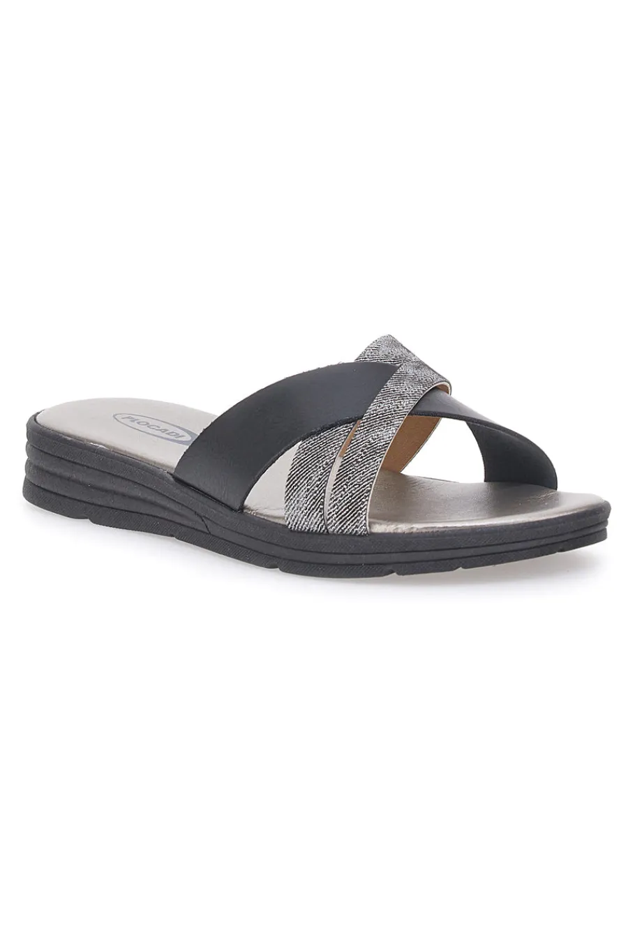 Schwarze und silberne gekreuzte Hausschuhe Made in Italy A13-PLOCADI Outlet