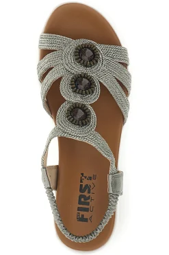 Silberne Sandalen mit dekorativen Applikationen und Keil The 24001B-FIRST ACTIVE Best