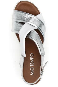 Silberne Sandalen mit Plateau und Obermaterial aus Leder 269020-MIO TEMPO Online