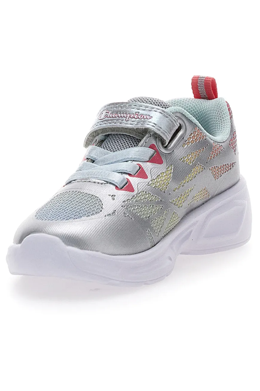 Silberne Sneakers mit mehrfarbigen Lichtern und Klettverschluss Champion Wave Tri G TD