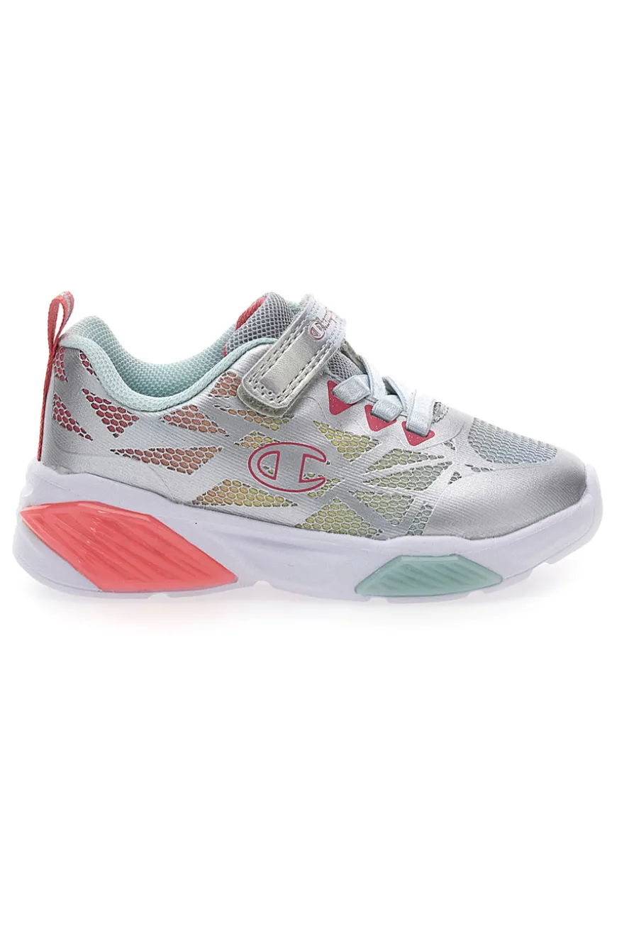 Silberne Sneakers mit mehrfarbigen Lichtern und Klettverschluss Champion Wave Tri G TD