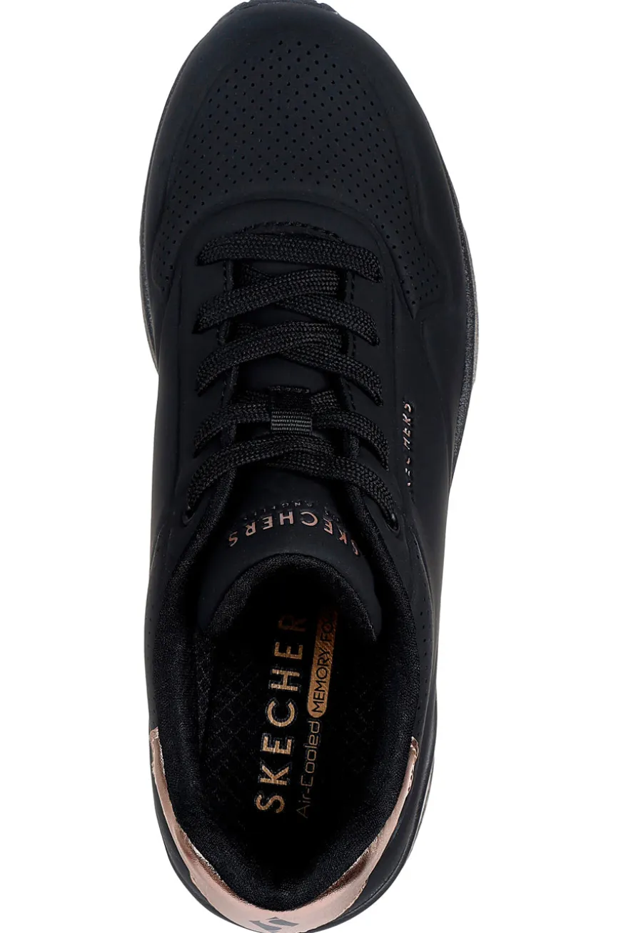 Skechers – Uno Wedge Hi Steps – Schwarze Keilsneaker mit goldenen Details