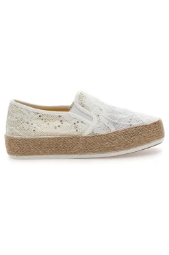 Slip-on bianche in crochet con suola in corda E129-ENERGY Sale