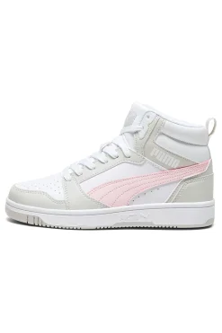 SNEAKERS ALTE BIANCHE CON DETTAGLI ROSA REBOUND V6 MID JR-PUMA