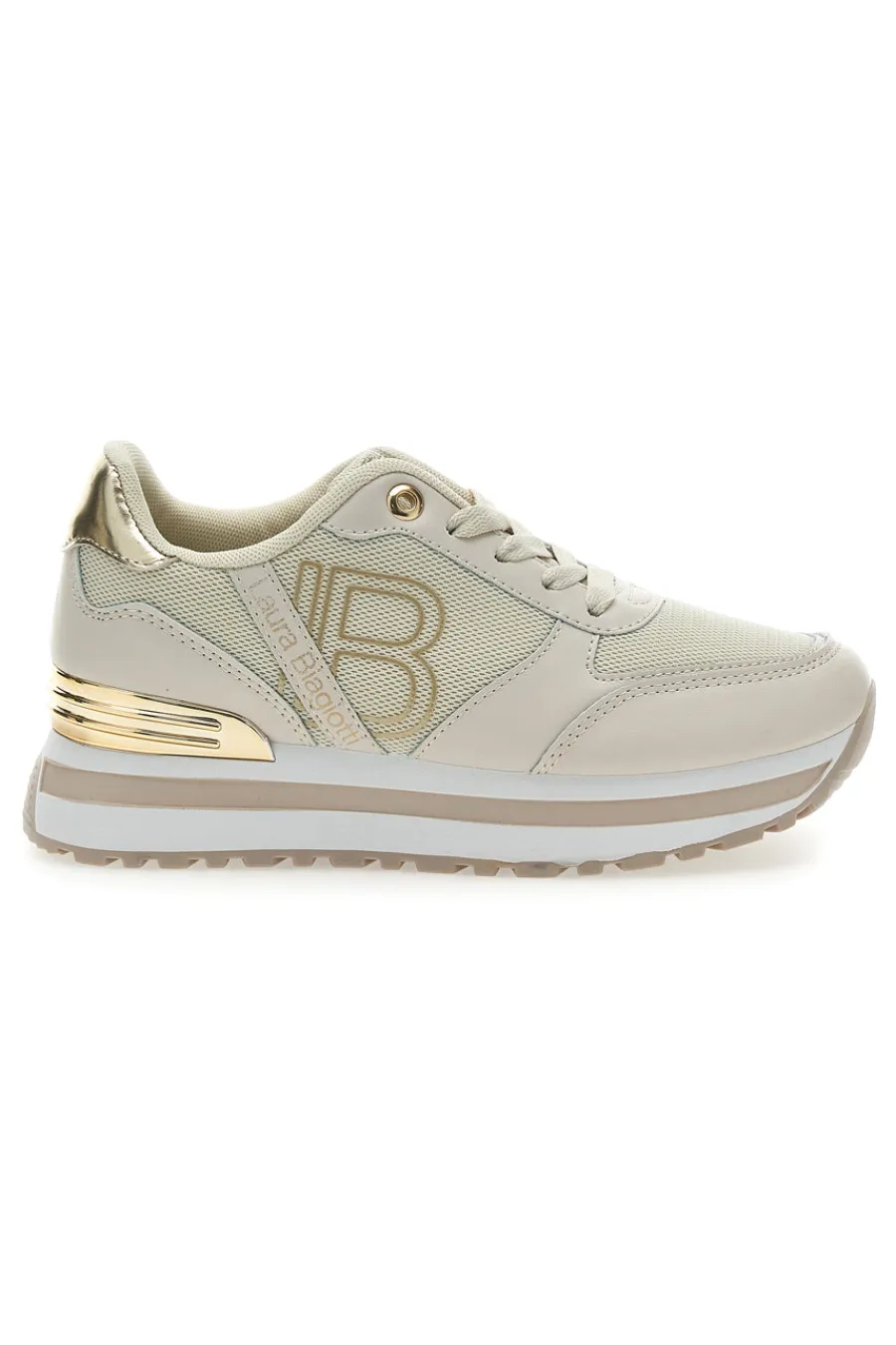 Sneakers Beige con Dettagli Dorati 8915-LAURA BIAGIOTTI Outlet