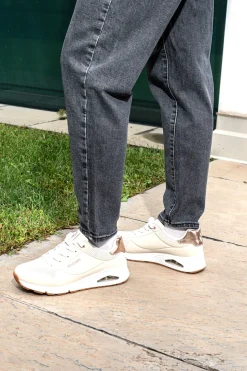 Sneakers beige con dettagli rose gold e suola Air Skechers Uno Gen1 Shimmer Away