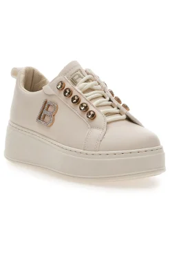 Sneakers beige con logo laterale e fondo alto 9618-LAURA BIAGIOTTI New