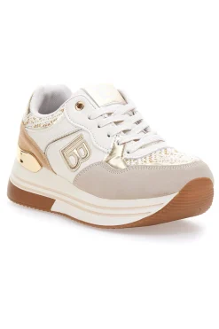 Sneakers beige con strass oro 9640-LAURA BIAGIOTTI Discount