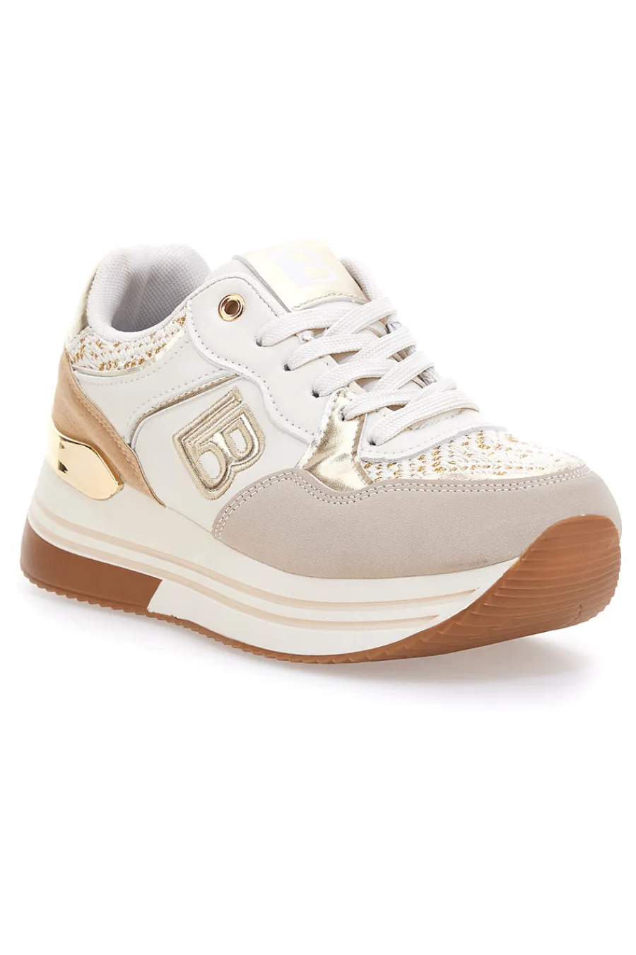 Sneakers beige con strass oro 9640-LAURA BIAGIOTTI Discount