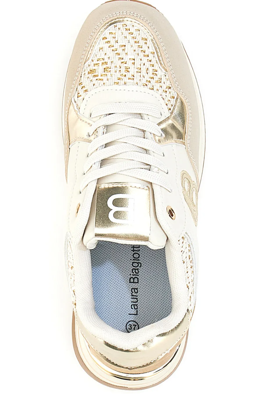 Sneakers beige con strass oro 9640-LAURA BIAGIOTTI Discount