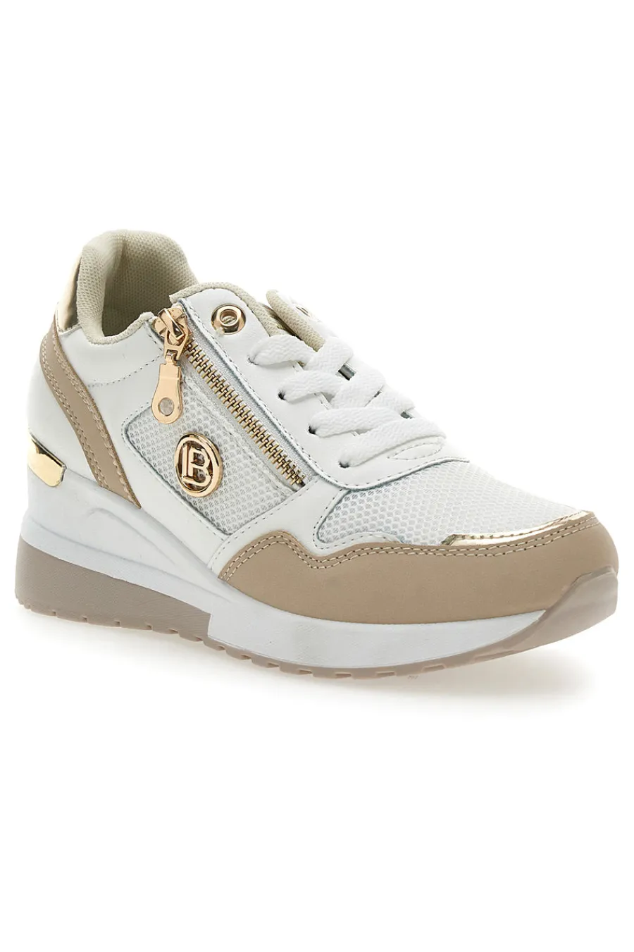 Sneakers Beige con Zeppa e Chiusura con Lacci e Cerniera 8920-LAURA BIAGIOTTI Sale