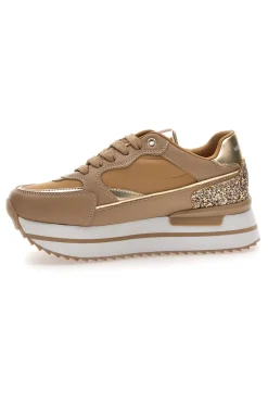 Sneakers beige con zeppa e inserti glitter Burani 51800C1133-MARIELLA BURANI New