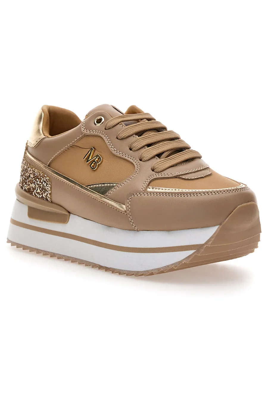 Sneakers beige con zeppa e inserti glitter Burani 51800C1133-MARIELLA BURANI New