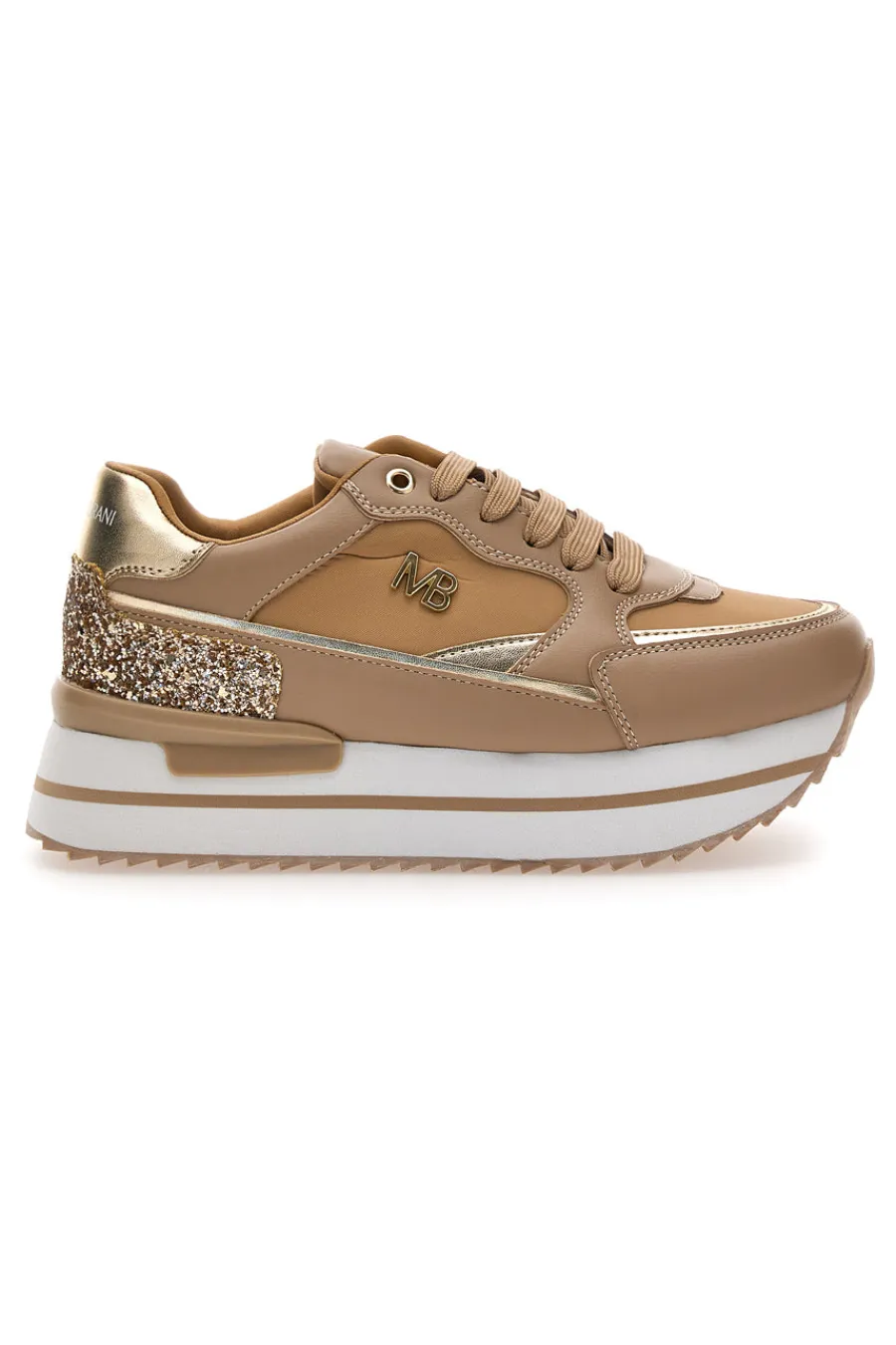 Sneakers beige con zeppa e inserti glitter Burani 51800C1133-MARIELLA BURANI New