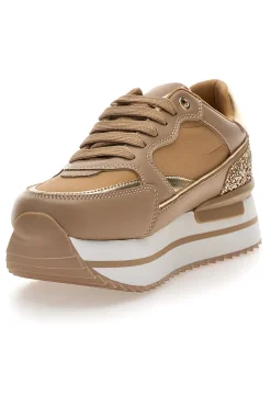 Sneakers beige con zeppa e inserti glitter Burani 51800C1133-MARIELLA BURANI New