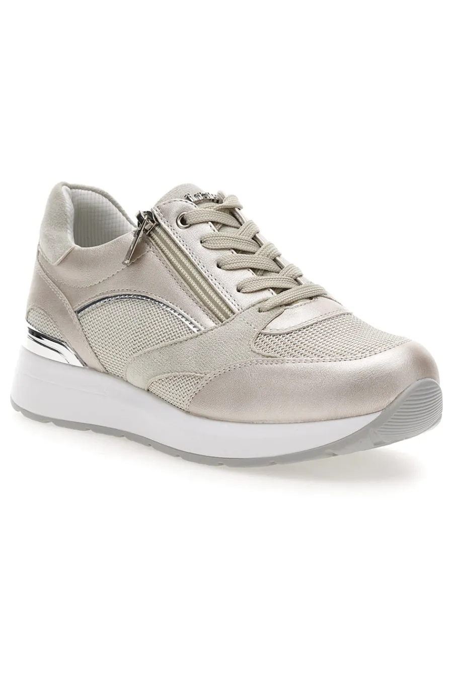 Sneakers beige perlato con zip laterale e zeppa 472IN-INBLU New