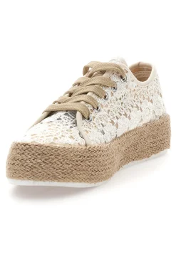 Sneakers bianche beige in crochet con suola in corda E122-ENERGY