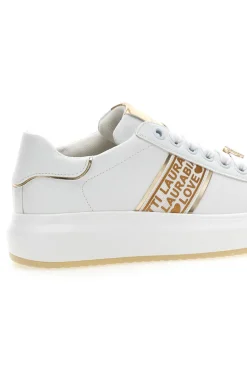 Sneakers Bianche con Bande Laterali Oro L8945-LAURA BIAGIOTTI
