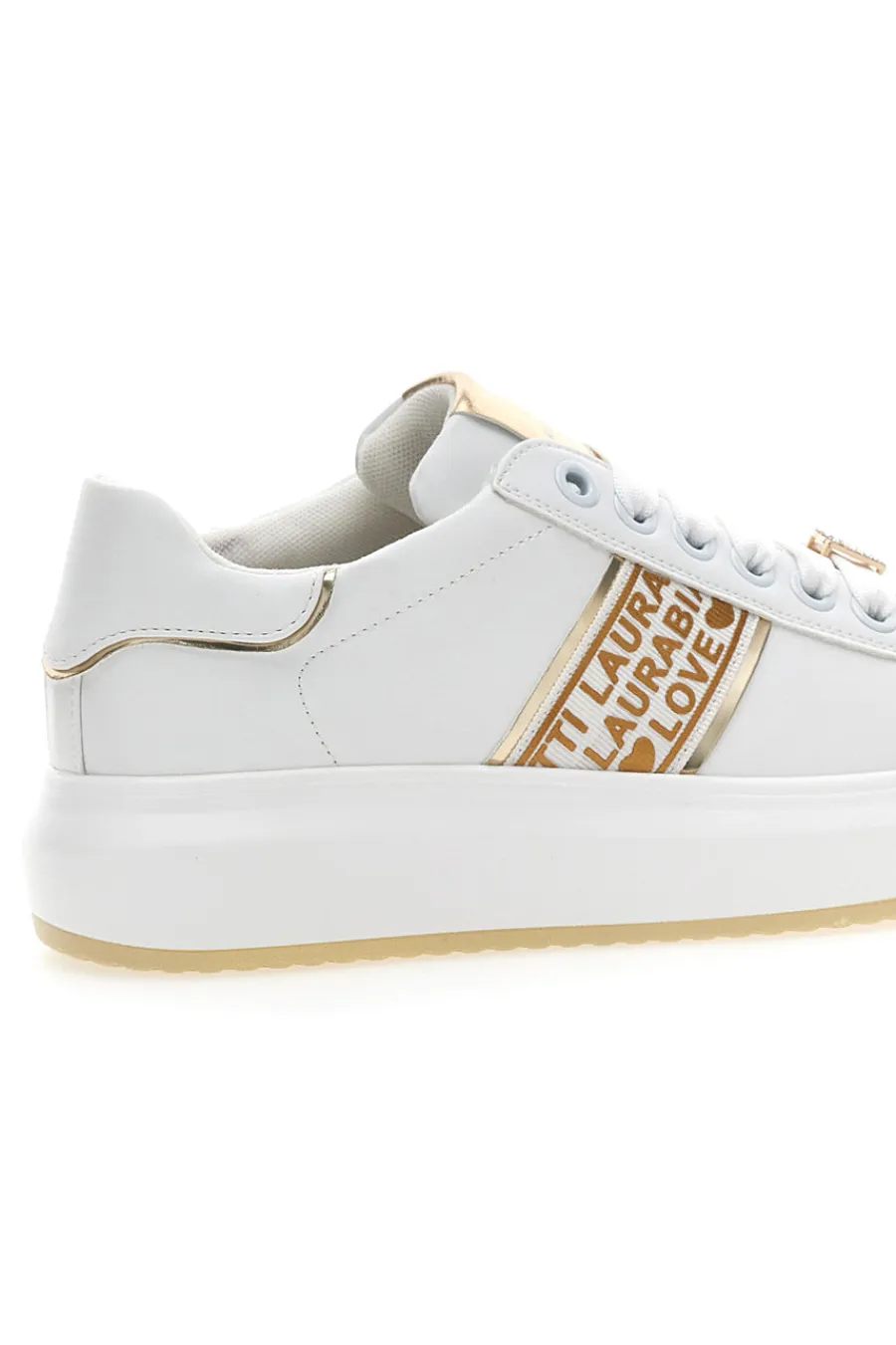 Sneakers Bianche con Bande Laterali Oro L8945-LAURA BIAGIOTTI