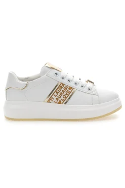 Sneakers Bianche con Bande Laterali Oro L8945-LAURA BIAGIOTTI