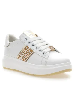 Sneakers Bianche con Bande Laterali Oro L8945-LAURA BIAGIOTTI