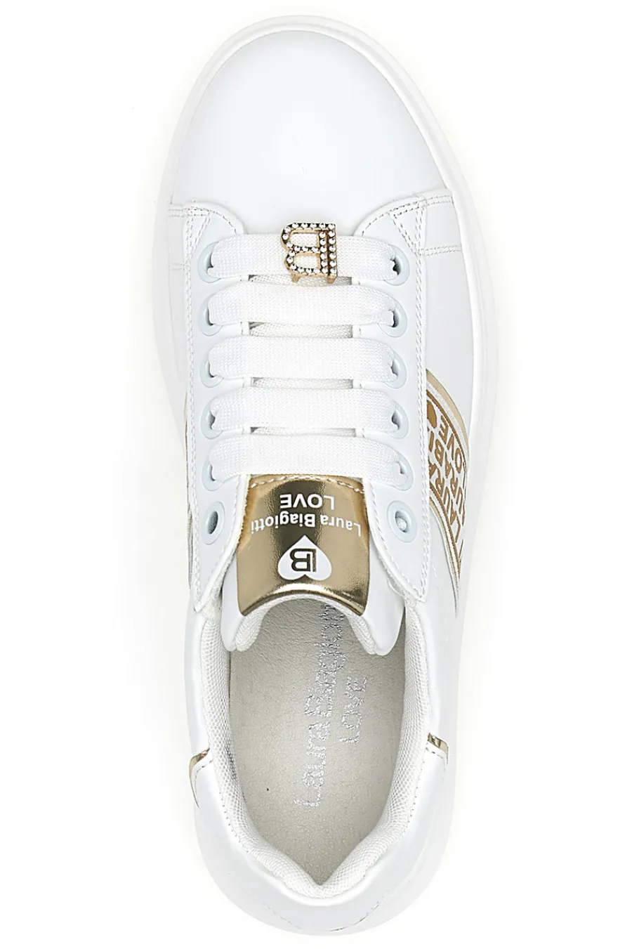 Sneakers Bianche con Bande Laterali Oro L8945-LAURA BIAGIOTTI