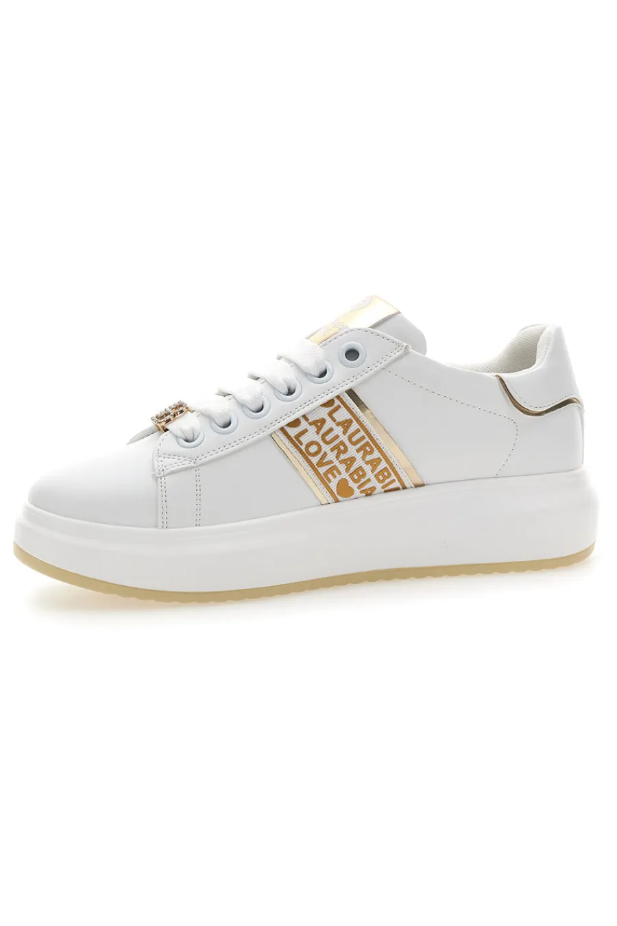 Sneakers Bianche con Bande Laterali Oro L8945-LAURA BIAGIOTTI