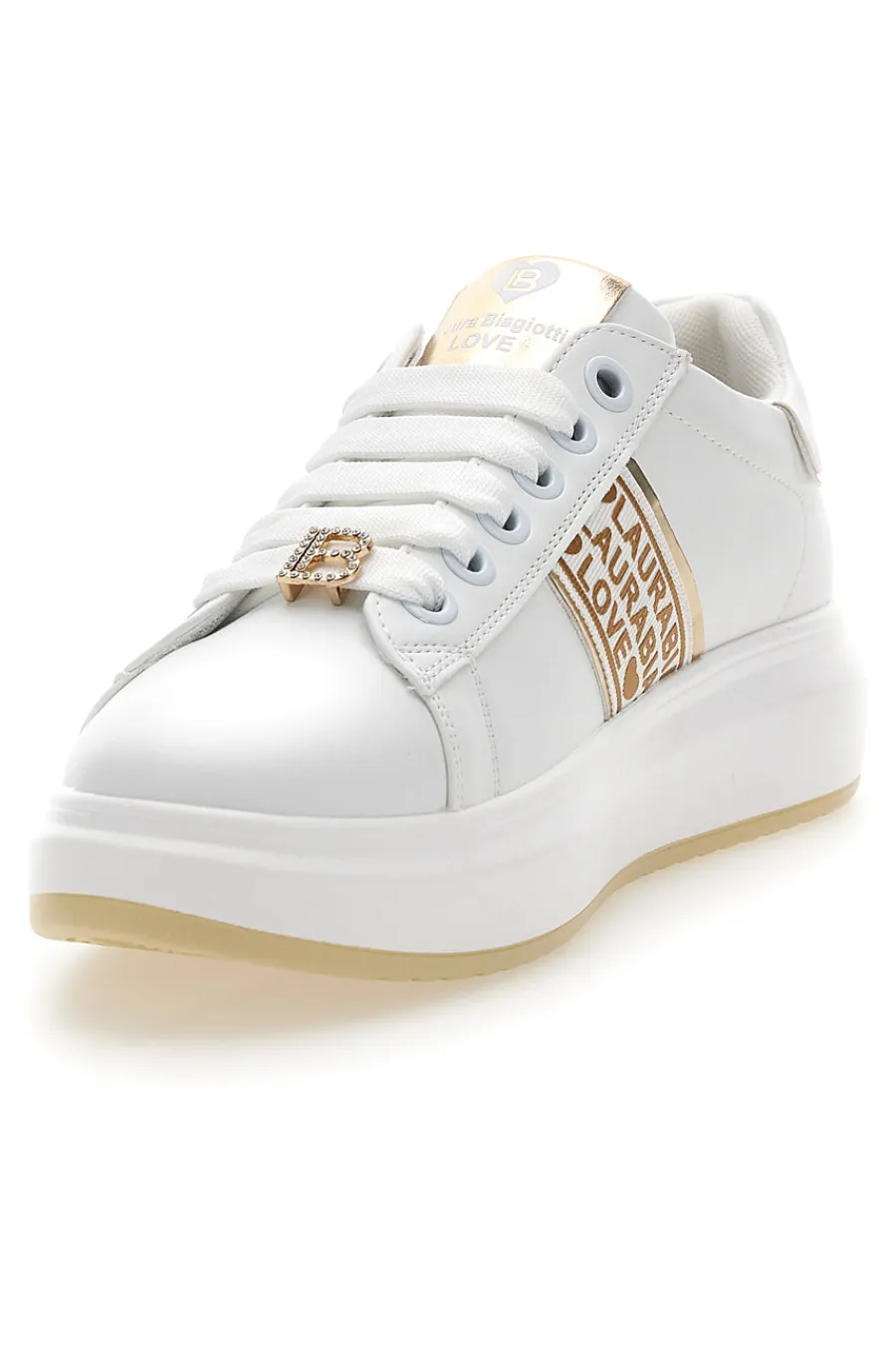 Sneakers Bianche con Bande Laterali Oro L8945-LAURA BIAGIOTTI