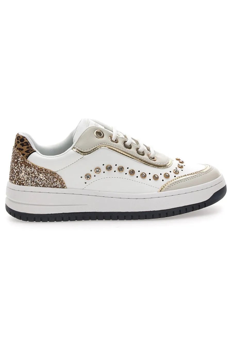 Sneakers bianche con borchie e glitter oro Burani 51771C1108-MARIELLA BURANI Discount