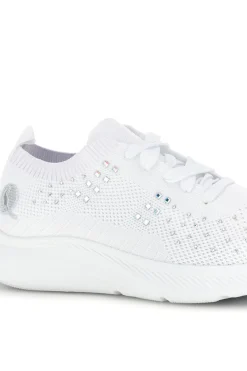 Sneakers Bianche con brillantini in tessuto traforato CA1206-CANGURO Outlet