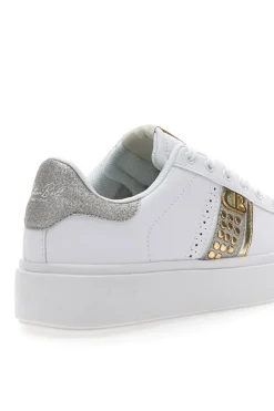 Sneakers Bianche con Dettagli Dorati ANNUNZIATA LTH-COTTON BELT Outlet