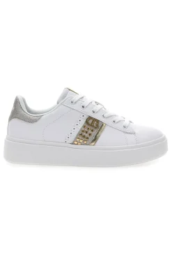 Sneakers Bianche con Dettagli Dorati ANNUNZIATA LTH-COTTON BELT Outlet