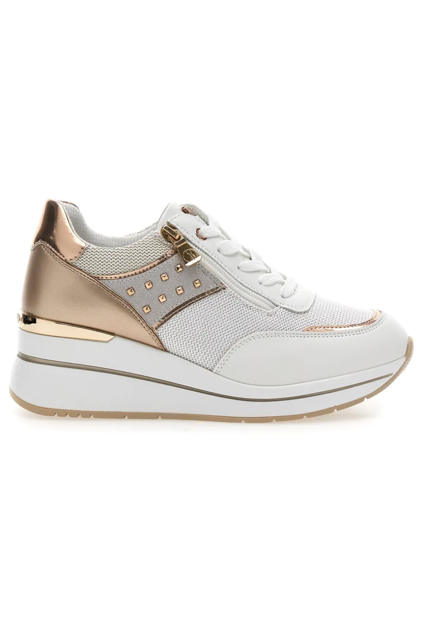 Sneakers bianche con dettagli oro rosa e zeppa 486IN-INBLU Outlet