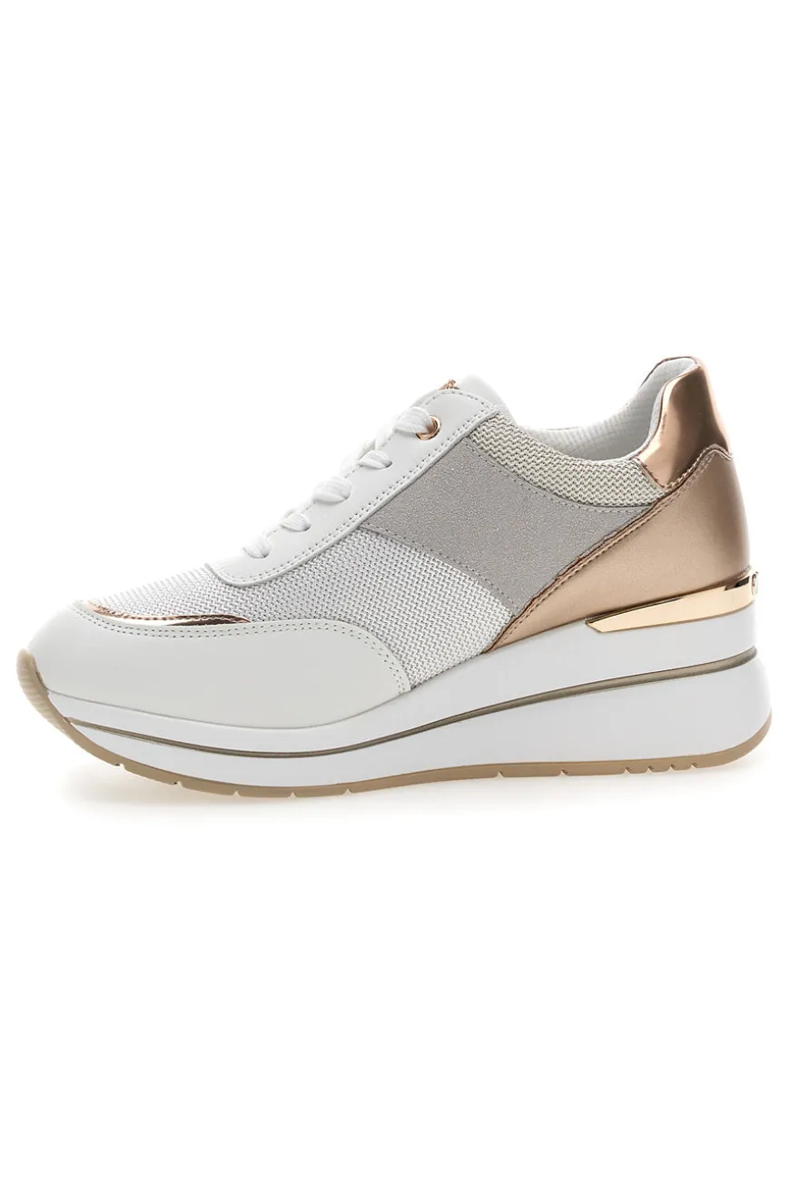 Sneakers bianche con dettagli oro rosa e zeppa 486IN-INBLU Outlet