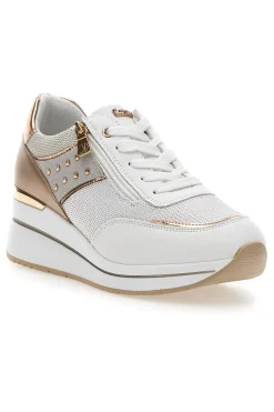 Sneakers bianche con dettagli oro rosa e zeppa 486IN-INBLU Outlet