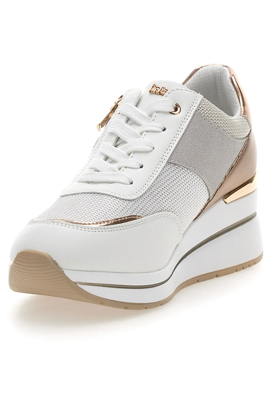Sneakers bianche con dettagli oro rosa e zeppa 486IN-INBLU Outlet