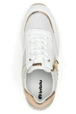 Sneakers bianche con dettagli oro rosa e zeppa 486IN-INBLU Outlet